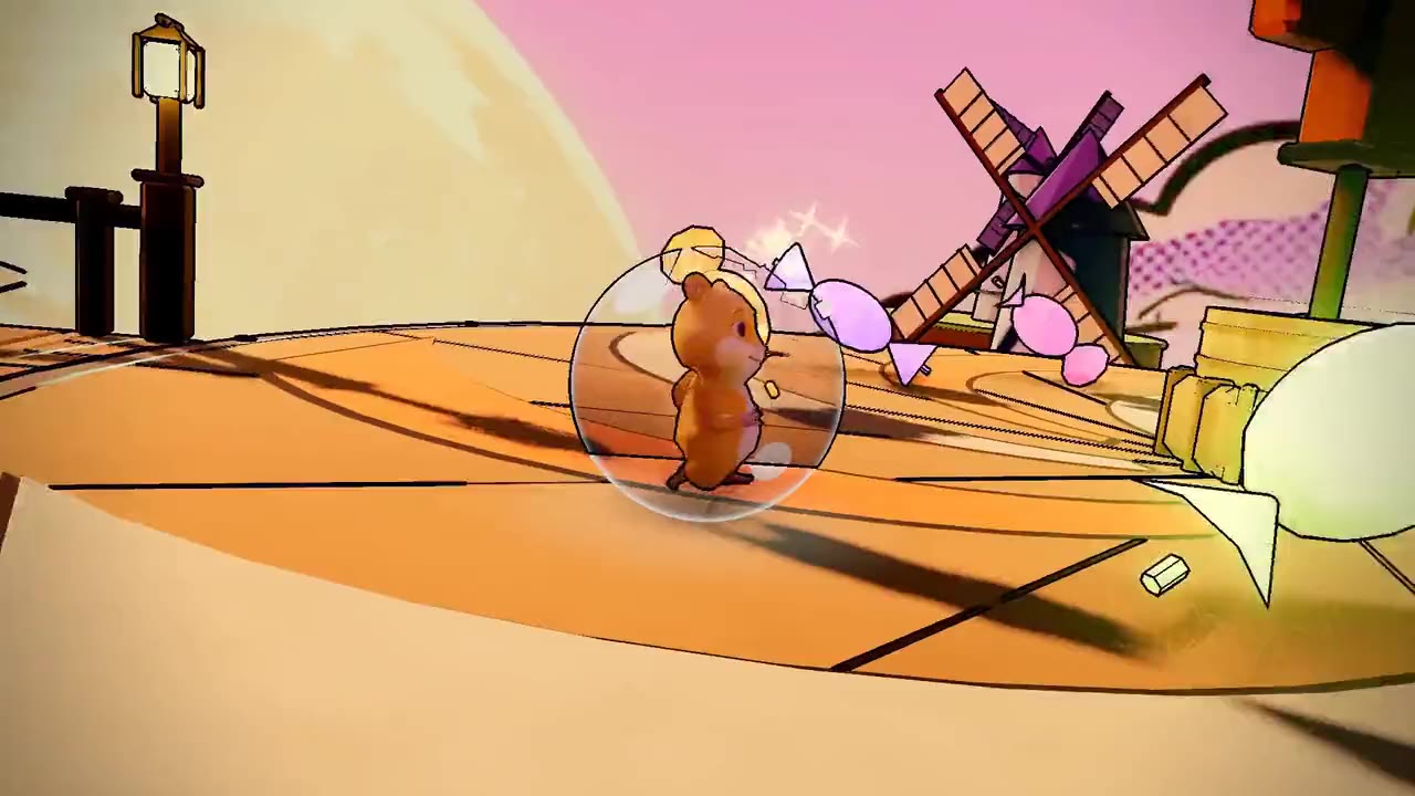 Trick or Roll key art: Biscuit the hamster rolling under a giant harvest moon